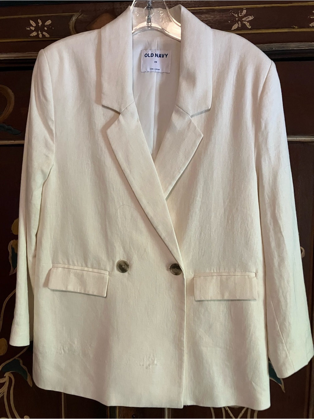 Old Navy Womens White Linen Double Breasted Blazer
